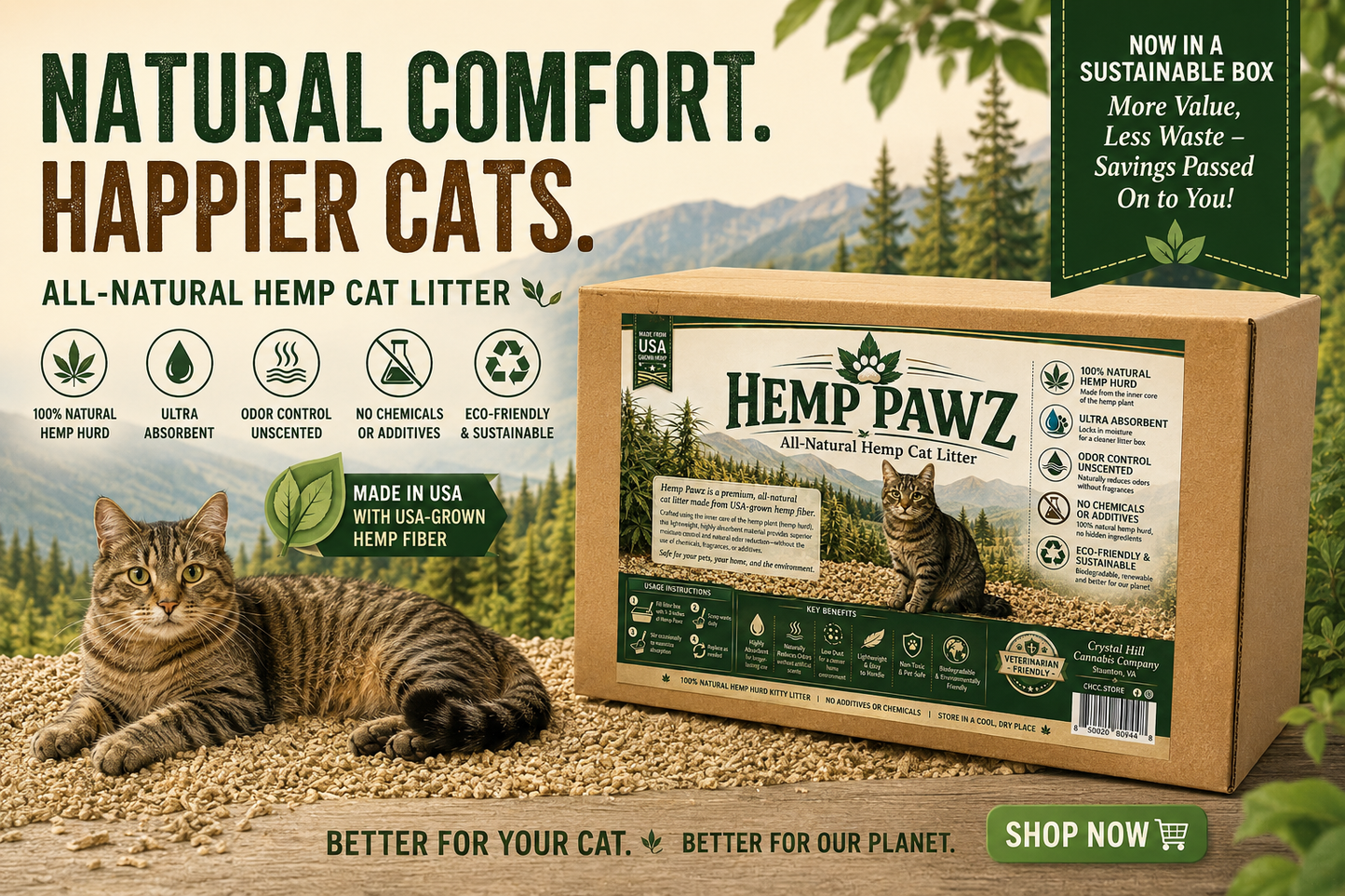 Hemp Pawz™ All-Natural Hemp Hurd Kitty Litter